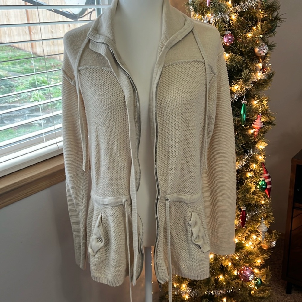 Women’s M/L Michael Stars Cream knit zip cardigan with pockets